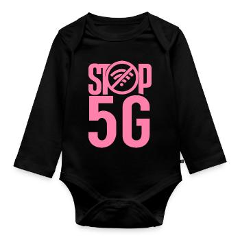Stoppt 5G Gegner Netzwerk Strahlung Mobilfunk - Baby Bio-Langarm-Body - Schwarz - Vorne
