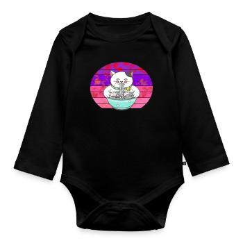 Chinesische Katze Chinesische Nudeln - Baby Bio-Langarm-Body - Schwarz - Vorne
