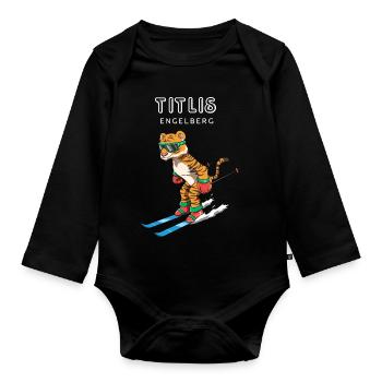 Titlis Engelberg Schweiz Retro Ski Tiger - Baby Bio-Langarm-Body - Schwarz - Vorne