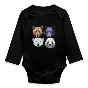 Polygon Bear Brown Bear Black Bear Polar Bear Panda Bear - Organic Longsleeve Baby Bodysuit - black - Front