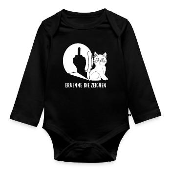 Erkenne Die Zeichen Katze Spruch Mittelfinger - Baby Bio-Langarm-Body - Schwarz - Vorne