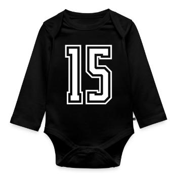 15 Zahl nummer - Baby Bio-Langarm-Body - Schwarz - Vorne