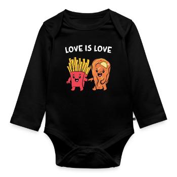 Schnitzel mit Pommes Love Is Love Valentinstag - Baby Bio-Langarm-Body - Schwarz - Vorne