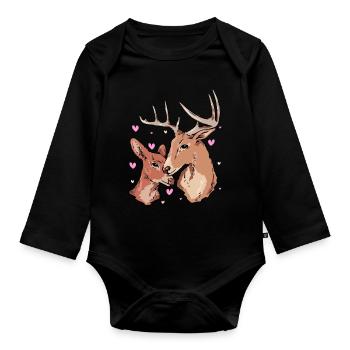 Deer Love Heart - Organic Longsleeve Baby Bodysuit - black - Front