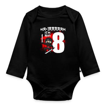 Ich Bin Schon 8 Ninja Junge 8 Jahre 8. Geburtstag - Baby Bio-Langarm-Body - Schwarz - Vorne