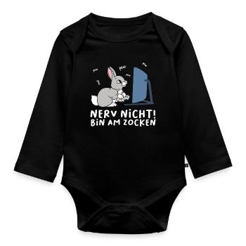 Bin am Zocken Gaming Dackel Hund - Baby Bio-Langarm-Body - Schwarz - Vorne