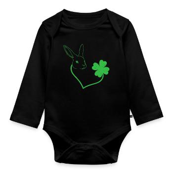 Hase Kleeblatt Herz Liebe - Baby Bio-Langarm-Body - Schwarz - Vorne