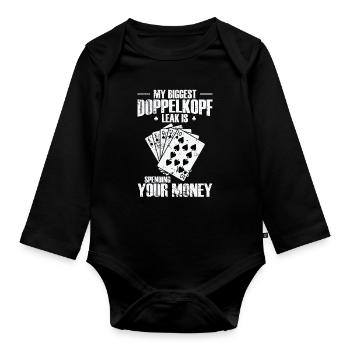 Ma plus grande fuite Doppelkopf est de dépenser votre argent - Body Bébé bio manches longues - noir - Devant