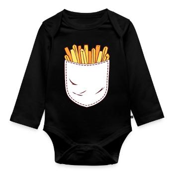 Pommes Frites in Brusttasche Logo Pommes Frites Li - Baby Bio-Langarm-Body - Schwarz - Vorne