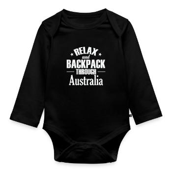 Relax and Backpack through Australia - Organic Longsleeve Baby Bodysuit - black - Front
