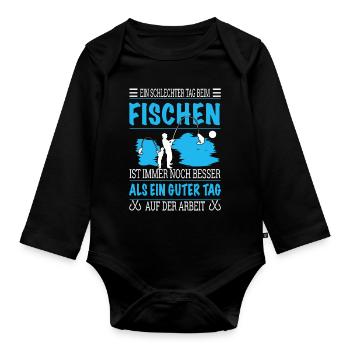 fischen Spruch - Baby Bio-Langarm-Body - Schwarz - Vorne