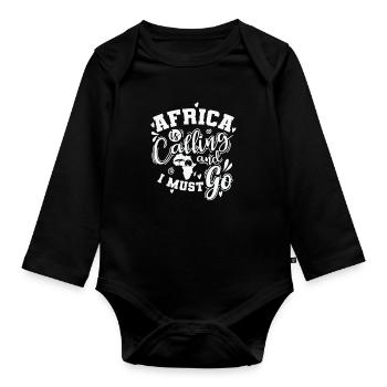Africa Calling and I must go Kontinent - Baby Bio-Langarm-Body - Schwarz - Vorne