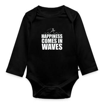 Happiness comes in Waves surfing surfing - Organic Longsleeve Baby Bodysuit - black - Front