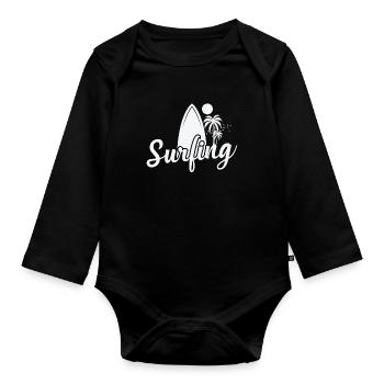Surf Surf Surf Planche de surf Sports nautiques - Body Bébé bio manches longues - noir - Devant