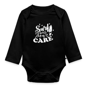 Surf Hair don't Care Surfing Surfboard - Organic Longsleeve Baby Bodysuit - black - Front