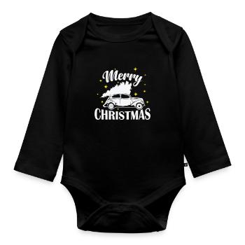 Merry Christmas Xmas Familie Feiertag - Baby Bio-Langarm-Body - Schwarz - Vorne