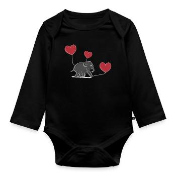 elephant balloon heart animal symbol - Organic Longsleeve Baby Bodysuit - black - Front