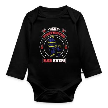 Firefighter - Father and Son Fire Brigade 112 - Organic Longsleeve Baby Bodysuit - black - Front