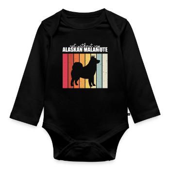 Alaskan Malamute Hund - Baby Bio-Langarm-Body - Schwarz - Vorne