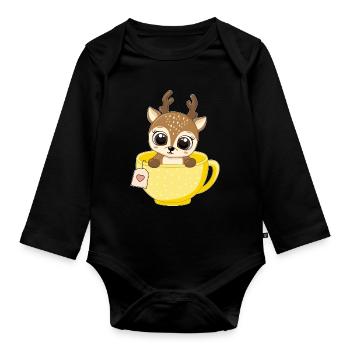 Baby Rentier in Tasse Weihnachten Kind Geschenke - Baby Bio-Langarm-Body - Schwarz - Vorne