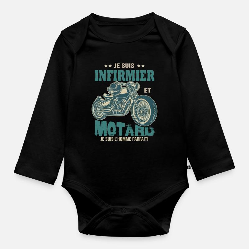 motard parfait infirmier parfait - Body Bébé bio manches longues - noir