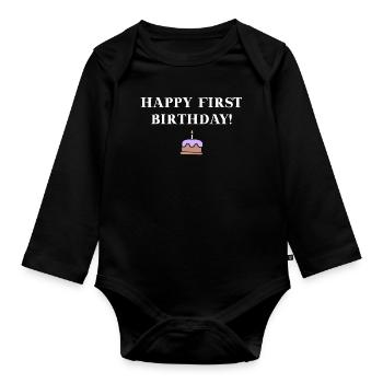 Joyeux premier anniversaire idée cadeau bébé - Body Bébé bio manches longues - noir - Devant