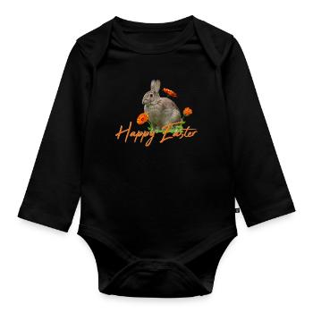 Happy Easter rabbit cony - Organic Longsleeve Baby Bodysuit - black - Front
