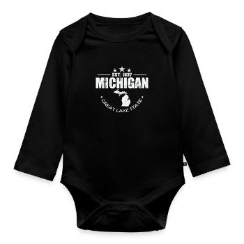 Michigan Est. 1837 Great Lake State USA - Baby Bio-Langarm-Body - Schwarz - Vorne