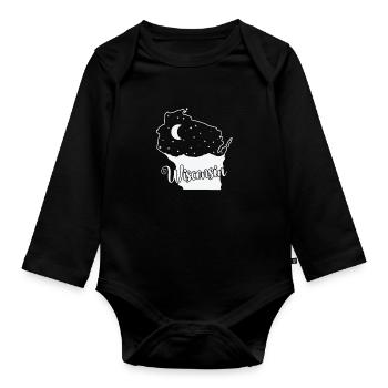Wisconsin Skyline in Kartenumriss USA - Baby Bio-Langarm-Body - Schwarz - Vorne