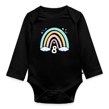 8th Birthday Girl Rainbow Boho - Organic Longsleeve Baby Bodysuit - black - Front
