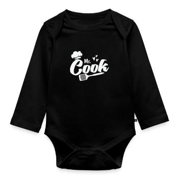 Mr. Cook mit Kochmütze und Pfannenwender Koch - Baby Bio-Langarm-Body - Schwarz - Vorne