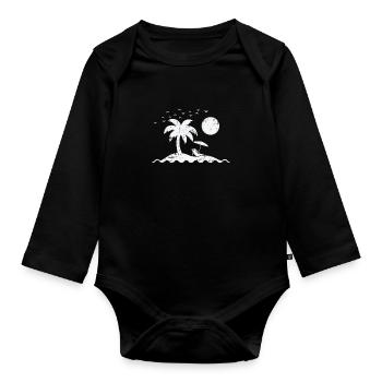 Île avec palmiers et vacances à la plage - Body Bébé bio manches longues - noir - Devant