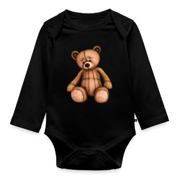 Teddybär - Baby Bio-Langarm-Body - Schwarz - Vorne
