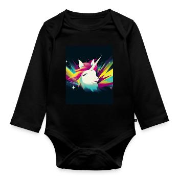 Einhorn Regenbogen Fantasy Design Cartoon 2 - Baby Bio-Langarm-Body - Schwarz - Vorne