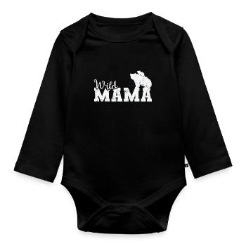 Wild Mama Bär Wald Tier - Baby Bio-Langarm-Body - Schwarz - Vorne