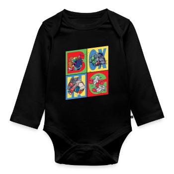 Boxen Boxer Boxkampf Sport Tiere Cartoon Comic - Baby Bio-Langarm-Body - Schwarz - Vorne