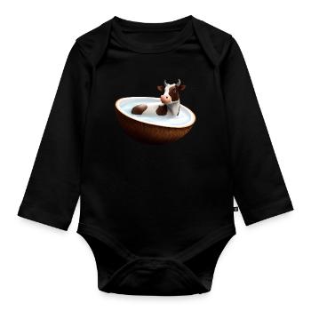 Kuh in Kokosnuss - Baby Bio-Langarm-Body - Schwarz - Vorne