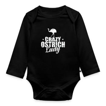 Crazy Ostrich Lady Vogel Strauß - Baby Bio-Langarm-Body - Schwarz - Vorne