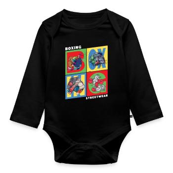 Boxen Boxer Boxkampf Sport Tiere Cartoon Comic - Baby Bio-Langarm-Body - Schwarz - Vorne