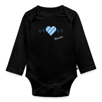 Bayern, Herzschlag, i love bavaria - Baby Bio-Langarm-Body - Schwarz - Vorne