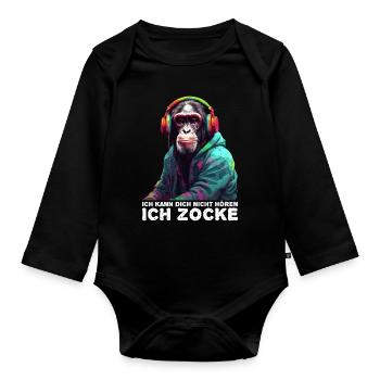 Ich kann dich nicht hören ich zocke Gaming Affe - Baby Bio-Langarm-Body - Schwarz - Vorne