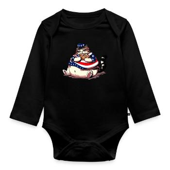 Fette Amerikanische Pizza Katze - Baby Bio-Langarm-Body - Schwarz - Vorne