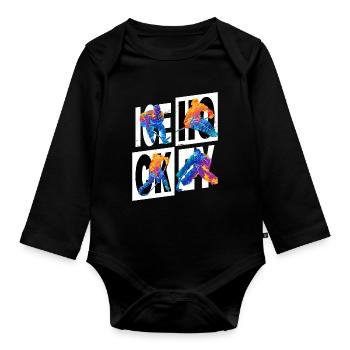 Eishockey Spieler Sport Fan Team Verein Bunt - Baby Bio-Langarm-Body - Schwarz - Vorne