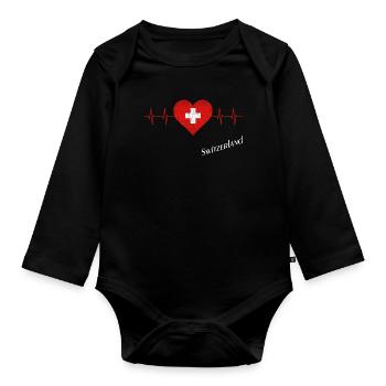 Switzerland Swiss Schweiz - Baby Bio-Langarm-Body - Schwarz - Vorne