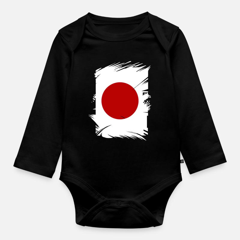 Drapeau du Japon utilisé Look Nihon Drapeau japonais - Body Bébé bio manches longues - noir