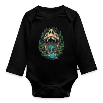 Dinosaurier Dino Fossil Carnivor Herbivor T-Rex - Baby Bio-Langarm-Body - Schwarz - Vorne