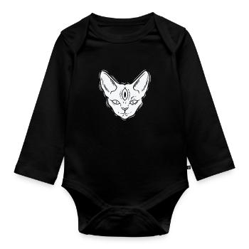 Cat in gothic style horror - Organic Longsleeve Baby Bodysuit - black - Front