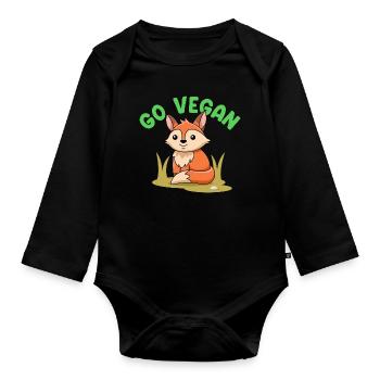 Fox design for proud vegans - Organic Longsleeve Baby Bodysuit - black - Front