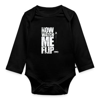 Now watch Me flip trampoline bouncing hobby - Organic Longsleeve Baby Bodysuit - black - Front