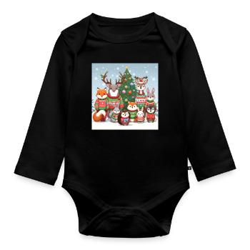 Ugly Christmas Sweater Animals for Christmas - Organic Longsleeve Baby Bodysuit - black - Front